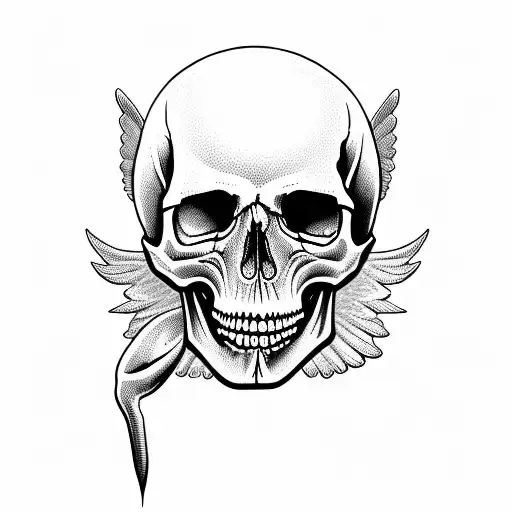 good and bad Angel with skull tattoo design idea