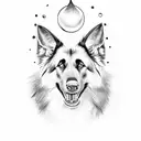 belgian shepherd with an open mouth with pronounced fangs, saliva coming out of his mouth and a white pupil tattoo design idea