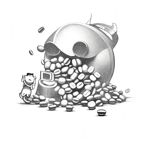 A video game character surrounded by coffee beans tattoo design idea