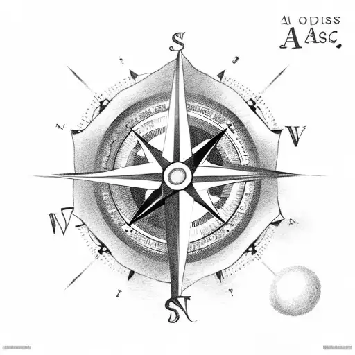 A compass with the word 'East' and a serene sunrise over the ocean tattoo design idea