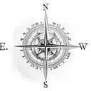 A compass with the word 'East' and a serene sunrise over the ocean tattoo design idea