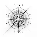 A compass with the word 'East' and a serene sunrise over the ocean tattoo design idea