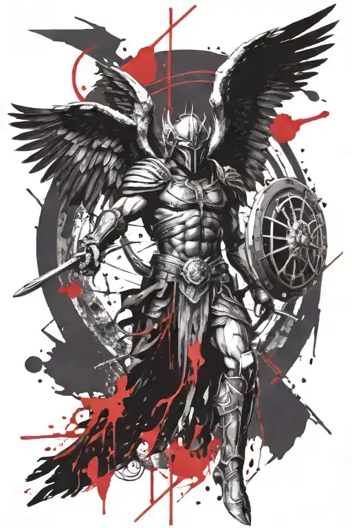 st. Michael the archangel slaying satin tattoo design idea