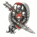 attacking hussar, Polish flag, sword, wings on the back, armor, skull instead of a face tattoo design idea