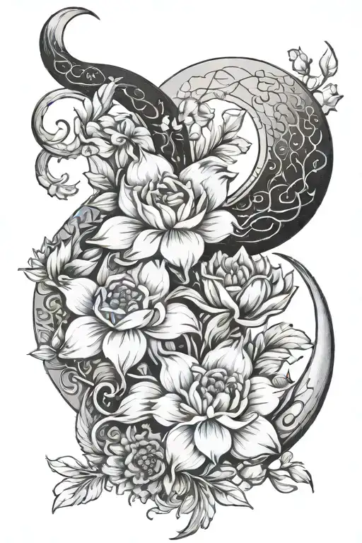 April birth flowers dainty crescent moon merging together tattoo design idea