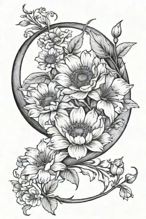 April birth flowers dainty crescent moon tattoo design idea