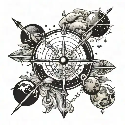 Saggitarius arrow and 9 planets tattoo design idea