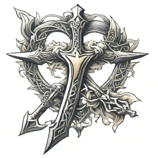 Sword, Loki, Heart, Cross tattoo design idea