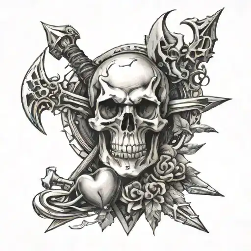Sword, Arrow, Skeleton, Loki, Heart, Cross tattoo design idea