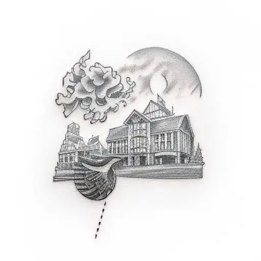 two glocks with building in the background tattoo design idea