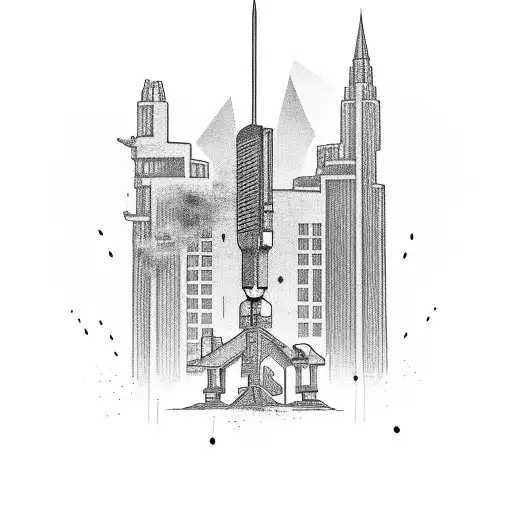 two glocks with building in the background tattoo design idea