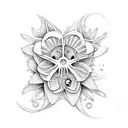 A biologist examining a flower under a microscope with a river flowing in the background tattoo design idea