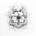 A biologist examining a flower under a microscope with a river flowing in the background tattoo design idea