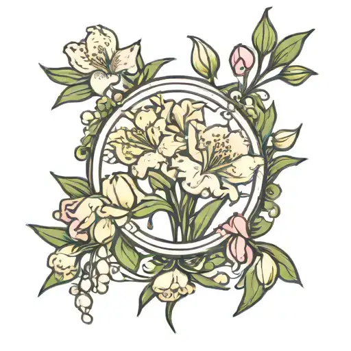 carnation and the snowdrop flowers circle frame tattoo design idea