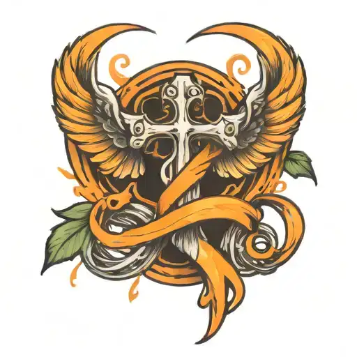 caduceus with orange cancer ribbon wrapped tattoo design idea