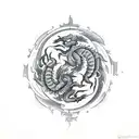 scorpion and dragon intertwined in a yin yang symbol tattoo design idea