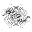 scorpion and dragon intertwined in a yin yang symbol tattoo design idea