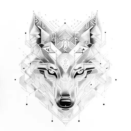 An abstract geometric design resembling a cybernetic wolf tattoo design idea