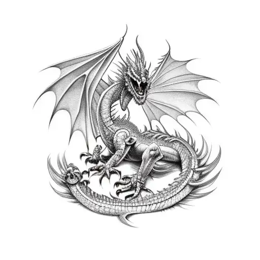 Winged dragon crawling tattoo design idea