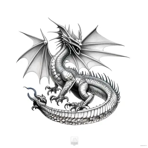 Winged dragon crawling tattoo design idea