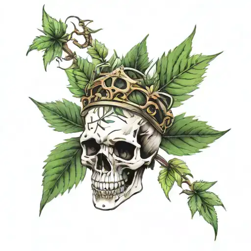 skull and weed leaf tattoo design idea