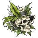 skull with weed leaf  tattoo design idea