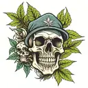 skull with weed leaf  tattoo design idea