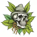 skull with weed leaf  tattoo design idea