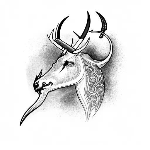 An intricate Oryx silhouette merged with a natural scenery tattoo design idea
