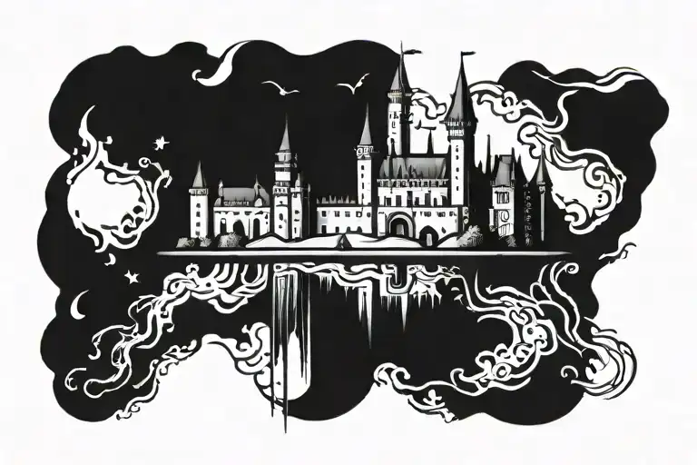 castle floating tattoo design idea