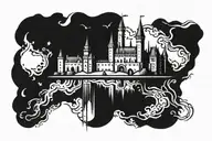castle floating tattoo design idea