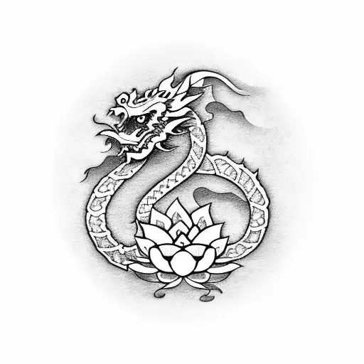 japanese dragon with lotus flwer tattoo design idea
