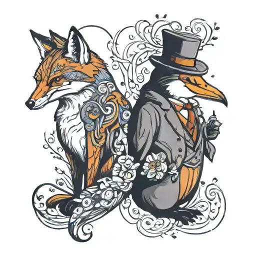fox and penguin couple  tattoo design idea
