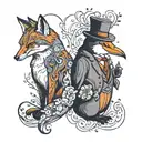 fox and penguin couple  tattoo design idea