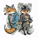 fox and penguin couple  tattoo design idea