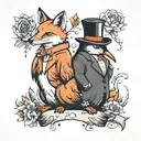 fox and penguin couple  tattoo design idea