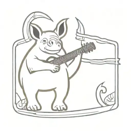 A minimalist tattoo design featuring a rhinoceros playing a guitar, symbolizing the client's love for music and their favorite animal tattoo design idea