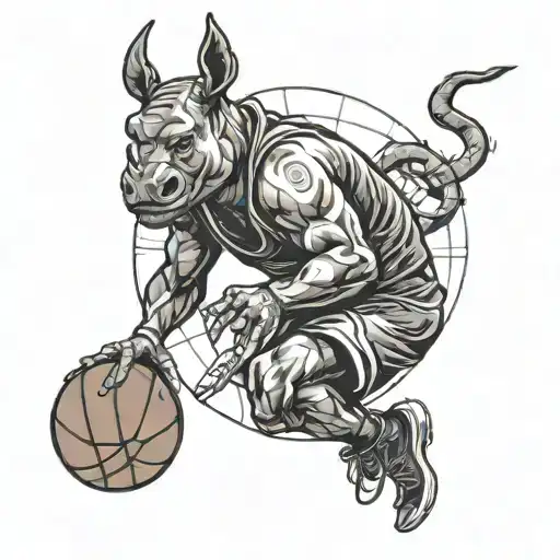 A stylized portrait of your brother playing basketball, with a rhinoceros incorporated into the design tattoo design idea
