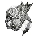 An abstract geometric design representing the bond between you and your brother, with a basketball motif and a hidden rhinoceros tattoo design idea