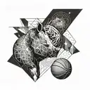 An abstract geometric design representing the bond between you and your brother, with a basketball motif and a hidden rhinoceros tattoo design idea