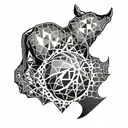 An abstract geometric design representing the bond between you and your brother, with a basketball motif and a hidden rhinoceros tattoo design idea