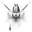 Create a detailed portrait of a medieval warrior inspired by Sabaton lyrics tattoo design idea