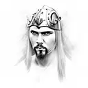 Create a detailed portrait of a medieval warrior inspired by Sabaton lyrics tattoo design idea