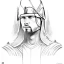 Create a detailed portrait of a medieval warrior inspired by Sabaton lyrics tattoo design idea