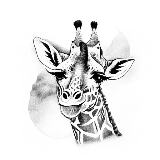 A dotwork tattoo of a giraffe wearing a purple robe and holding a book tattoo design idea