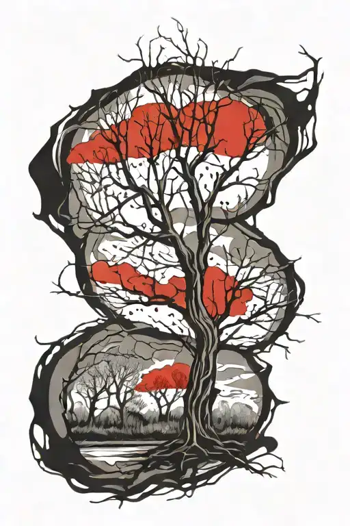 dry tree without leaves of a weeping willow tattoo design idea