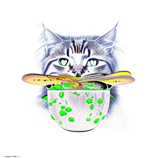 grasshopper and cat together tattoo design idea