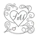 initials with heart shape tattoo design idea