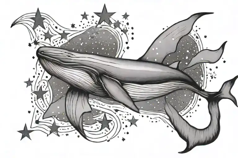 whale and stars tattoo design idea