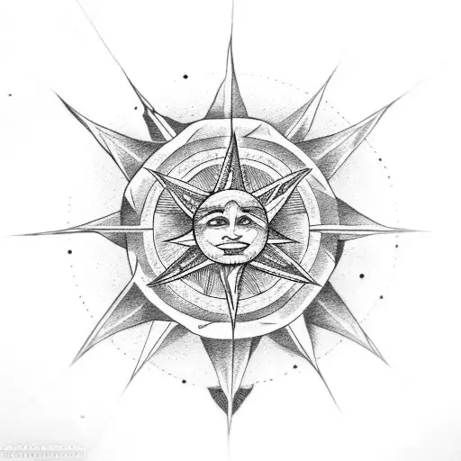 A six pointed star (representing good) with a darkened colored sun (representing evil)  tattoo design idea